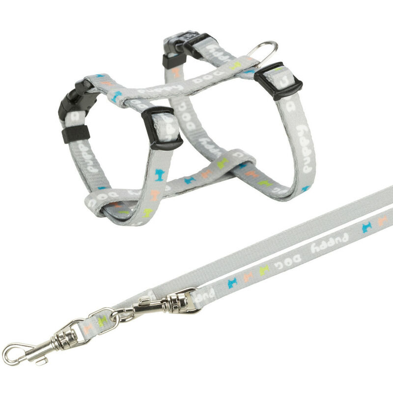 Trixie - Harnais Junior 23-34 cm/8 mm gris avec laisse pour chiot