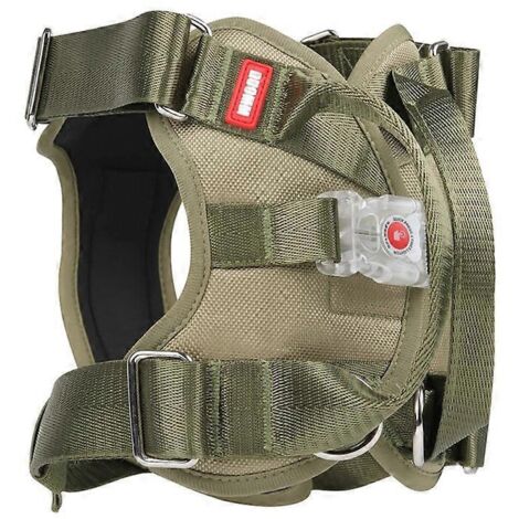 Harnais lumineux pour chien anti-traction LED avec poignée, gilet éclairé pour chien taille L, couleur kaki, sans traction, visible la nuit.