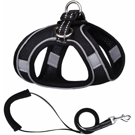 Harnais pour animal de compagnie Type de gilet Laisse pour chien Réfléchissant respirant avec poignée de contrôle facile Couleur unie enveloppant le bord (Noir L)