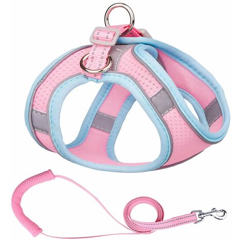 Harnais pour animal de compagnie Type de gilet Laisse pour chien Réfléchissant respirant avec poignée de contrôle facile Couleur unie enveloppant le bord (Rose L)