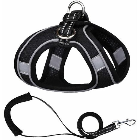 Harnais pour animal de compagnie Type de gilet Laisse pour chien R��fl��chissant respirant avec poign��e de contr?le facile Couleur unie enveloppant le bord (Noir L)
