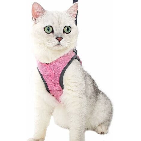 Harnais pour chat - Ensemble de harnais et de laisse ultralégers pour chat Harnais anti-losses ajustable pour furets de lapins chiots （Pink ， S）.