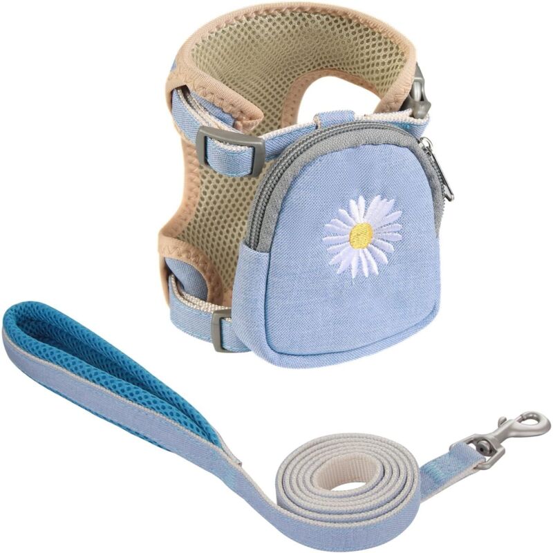 Harnais pour Chat, Laisse pour Petit Chien, Harnais Réglable pour Chaton, Ensemble Harnais et Laisse Anti-Fugue avec un Petit Sac Amovible sur le
