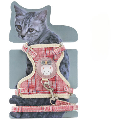 Harnais pour chat - Motif écossais rose - 1,0 cm - Confortable et réglable - Anti-perte