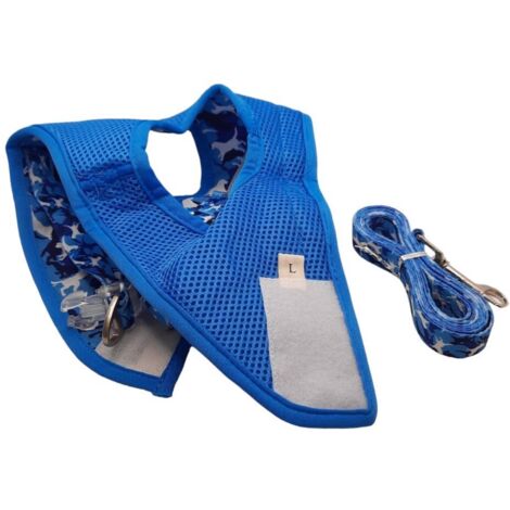 Harnais pour chien avec laisse réglable, taille L, bleu