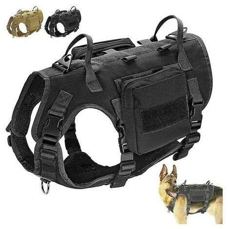 Harnais pour chien d'entraînement militaire tactique K9 + sacs latéraux Molle Vest Large Black Tan
