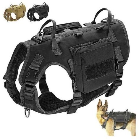 TOOLIVE yoouyida Harnais pour chien d'entraînement militaire tactique K9 + sacs latéraux Molle Vest Large Black Tan