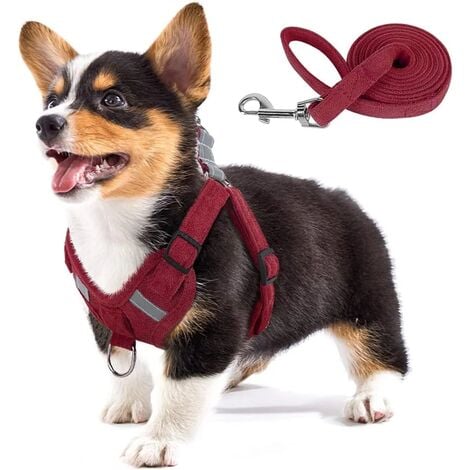 FORTUNEVILLE Harnais pour chien, doux, au toucher, en daim, en tissu, pour animaux de compagnie, gilet, réglable, réfléchissant, sans traction, pour chiots, petits et moyens, chiens-M