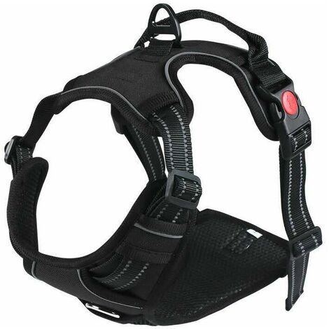 Harnais pour Chien Harnais Chien Réglable Gilet Chien Sécurité Durable en Nylon Dog Harness avec Poignée de Contrôle pour Formation de Chiens Grand Moyen (S, Noir)