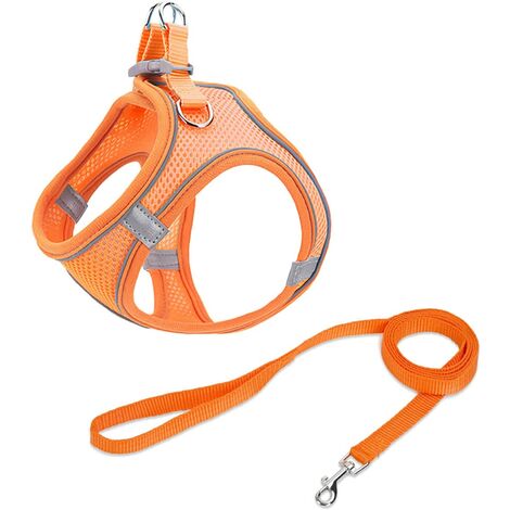 Harnais pour chien Harnais de gilet pour chien, maille réfléchissante tous temps pour chiens de petite et moyenne taille, harnais et laisse pour chien avec gilet à air - Orange