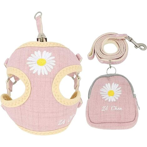 Harnais pour chien PETCARE Harnais pour petit chien Laisse avec sacs Mignon Daisy No Pull Dog Harnais pour petits chiens Chats Doux Respirant Mesh Chiot Chien Gilet Harnais - Rose