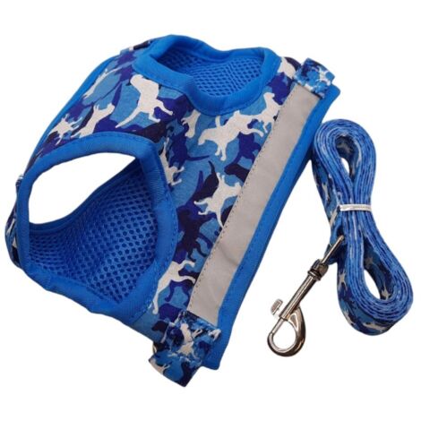 Harnais pour chien réglable avec laisse, taille M, bleu