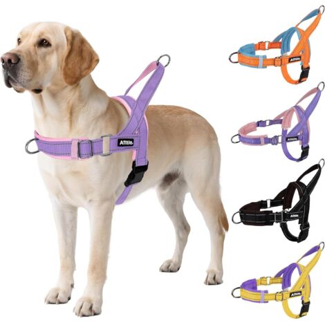 Harnais Tactique Anti-Fuite amélioré pour Chien, réglable au Niveau du Cou et de la Poitrine, Anti-Traction, avec poignée rembourrée Souple, idéal pour Les Grands Chiens Violet-Rose L
