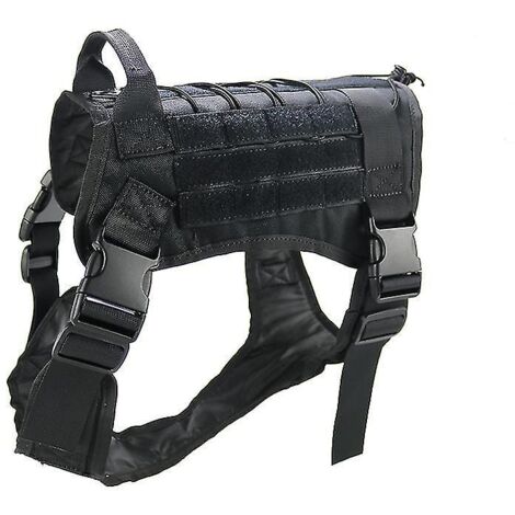 Harnais tactique en nylon pour chien avec poignée réglable et gilet d'entraînement pour chien de travail (M) Noir