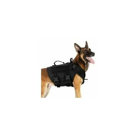 -Harnais tactique pour chien L noir, gilets militaires pour chien de travail, harnais pour chien d'entraînement militaire sans tension, avec clips de sangle pour la randonnée