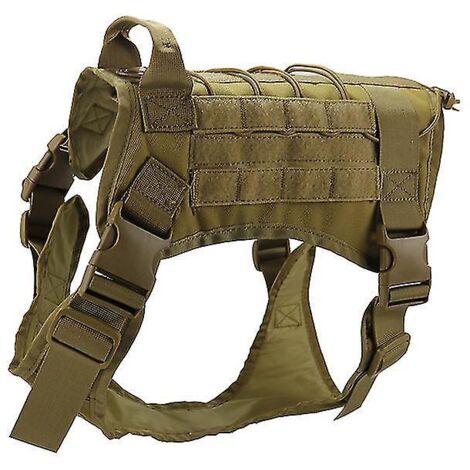 Harnais tactique réglable pour chien avec poignée en nylon pour l'entraînement et le travail - Taille moyenne, kaki