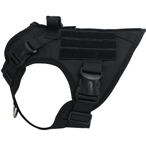 Harnais Tactiques pour Chien L Noir, Gilets à Anneaux pour Chiens de Travail Militaires, Harnais Militaires Chien d’Entraînement sans Tension, avec Pinces à Sangle pour Randonnées et Chasse， KoleZy