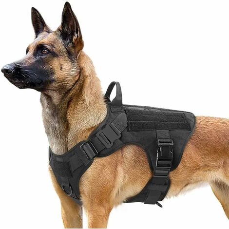 Harnais Tactiques pour Chien XL Noir, Gilets à Anneaux pour Chiens de Travail Militaires, Harnais Militaires Chien d’Entraînement sans Tension, avec Pinces à Sangle pour Randonnées et Chasse,ladacèe