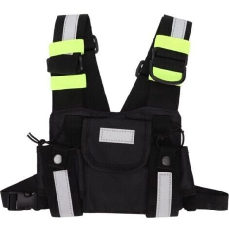 Harnais universel pour talkie-walkie – gilet réfléchissant vert avec étui avant, compatible Baofeng/Kenwood/Motorola/TYT