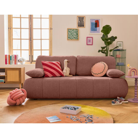 Harper - 3-sizter schlafsofa mit bettkasten aus strukturiertem stoff - rosa