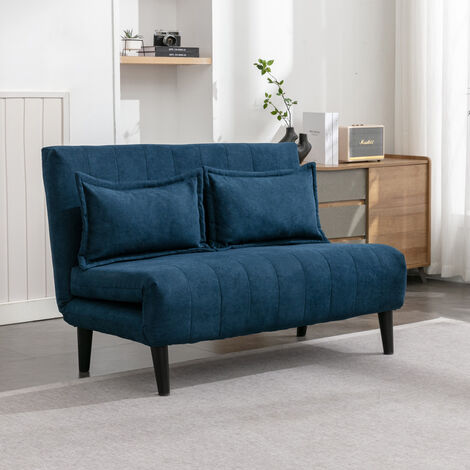 HARPER FOLDING CLIC CLAC FABRIC LIVING ROOM LOUNGE SOFA BED 2 SEATER BLUE