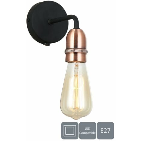 HARPERLIVING Harper Living 1xE27/ES Down Wall Light with On/Off Switch, Black with Copper Finish