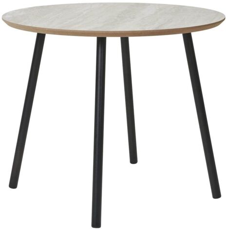 HARRIA - Table basse Ø55cm Plateau Aspect Travertin Pieds Métal Noir