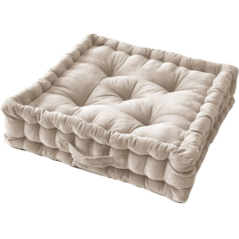 Altobuy - harris - Coussin de Sol 50x50cm Velours de Coton Capitonné Coloris Pampa