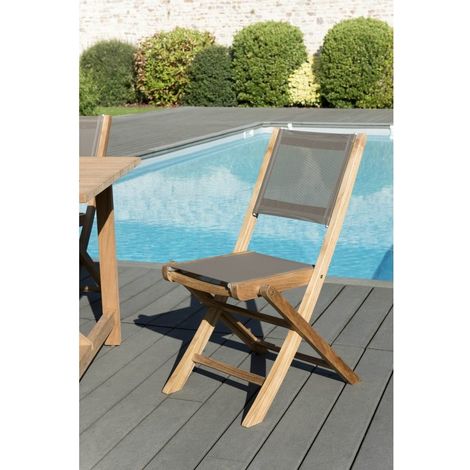HARRIS - Ensemble de 2 chaises de jardin pliantes en bois Teck et textilène couleur taupe - Marron