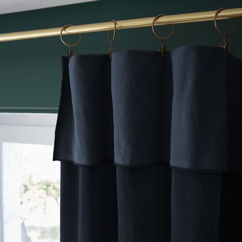 Harris - Rideau Ajustable 140x270cm Velours de Coton Bleu nuit + 8 Anneaux Pince
