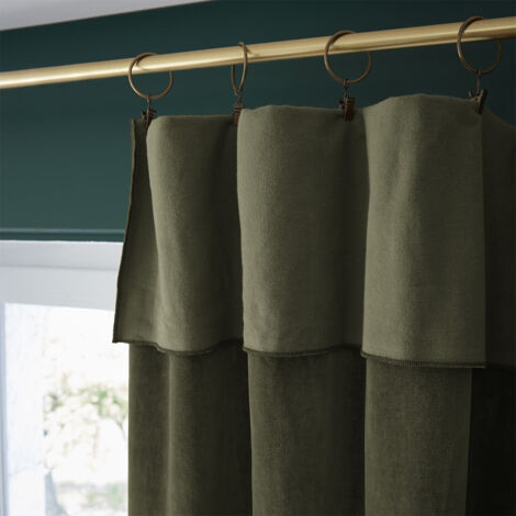 HARRIS - Rideau Ajustable 140x270cm Velours de Coton Thym + 8 Anneaux Pince