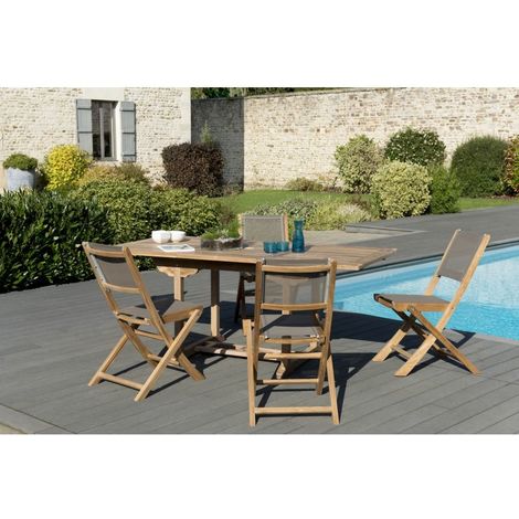 Ensemble salon de jardin 6 personnes grande table rectangulaire pliable + 6 chaises  pliantes métal résine tressée PS chocolat - La Poste