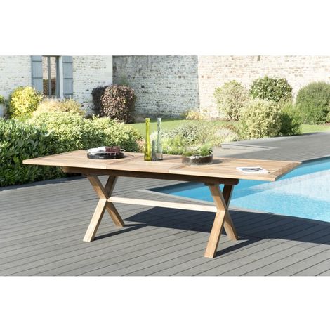 HARRIS - Table de jardin 8/10 personnes - rectangulaire pieds croisés extensible 180/240x100 cm en bois Teck - Marron