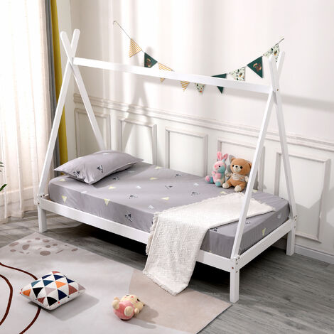 HARRY KIDS WOODEN TEEPEE TENT SINGLE BED FRAME White