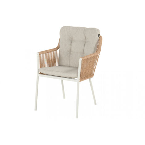 Hartman Cairo Twisted Wicker Dining Stuhl mit weißem Gestell inkl. Sitz- und Rückenkissen