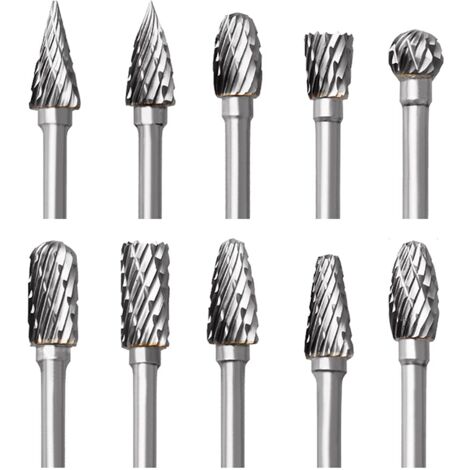 Hartmetall-Frässtift-Set, 10 Stück, Doppelschliff-Frässtifte für Dremel-Zubehör mit Schaft, Holzschnitzen, Bohren, Gravieren, Metallpolieren