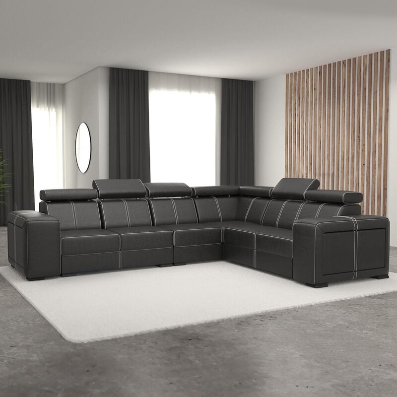 Canapé d'angle 2 places Noir Cuir Design Confort Promotion
