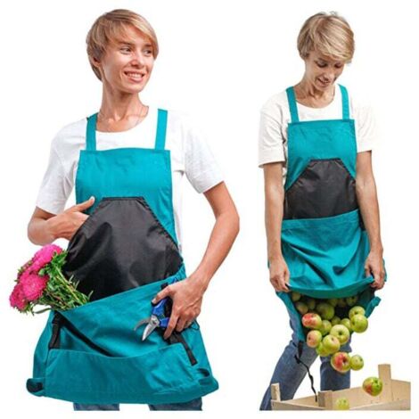 Harvest Apron (Blue), Canvas Bag for Fruit Picking - Adjustable Large Capacity Harvest Apron with Bottom Opening and Double Clips for Gardeners MUMU