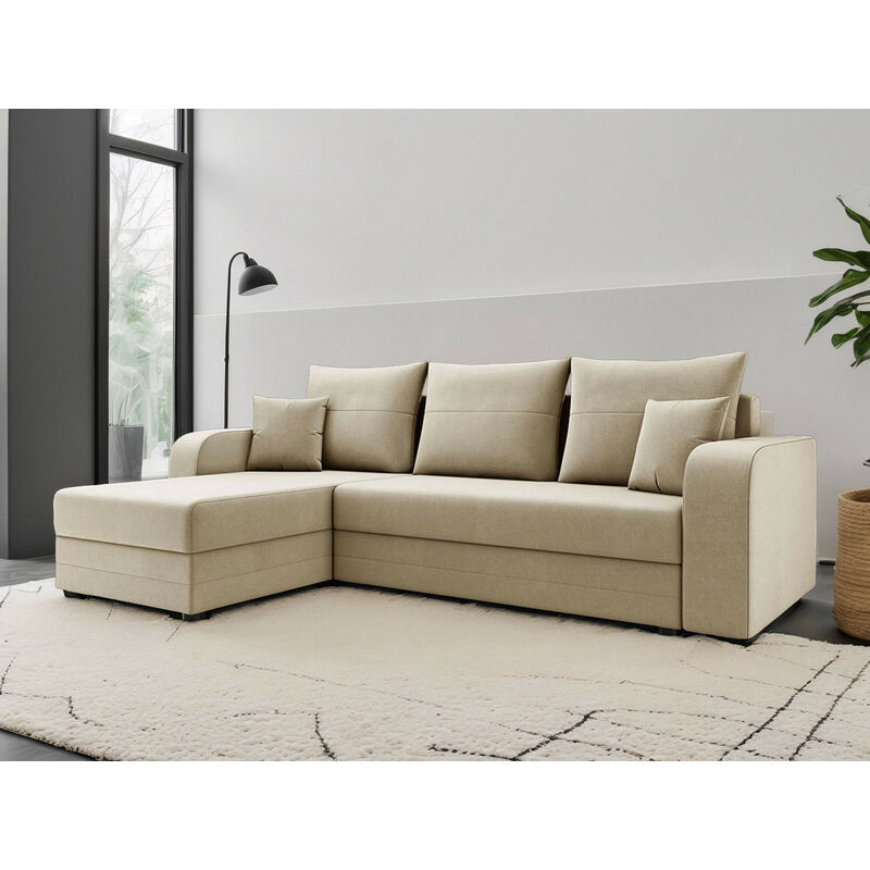Harvey - canapé d'angle réversible - convertible - avec coffre - en velours - 4 places - style contemporain - beige