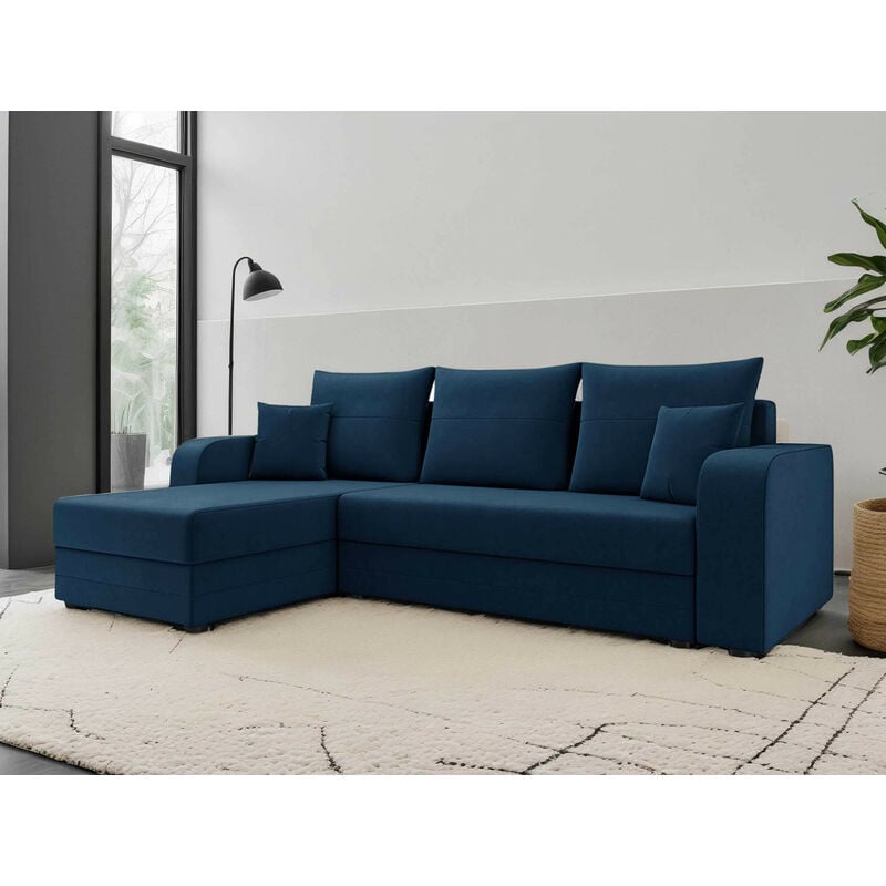 Bestmobilier - Harvey - canapé d'angle réversible - convertible - avec coffre - en velours - 4 places - style contemporain - bleu marine
