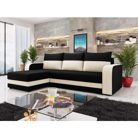 Harvey - canapé d'angle réversible - convertible - avec coffre - en tissu - 4 places - style contemporain - noir / beige