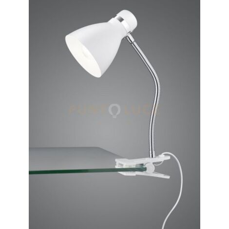 HARVEY LAMPADA DA STUDIO FLESSIBILE CON PINZA METALLO BIANCO E CROMO H. 36CM 1 LUCE ATTACO E27