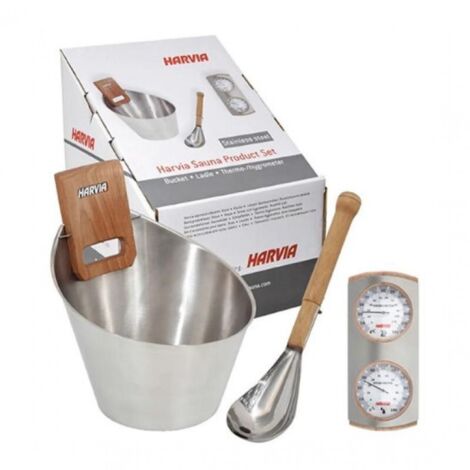 Harvia SA006 Saunakübel Schöpfkelle Thermometer Edelstahl Zubehör Set