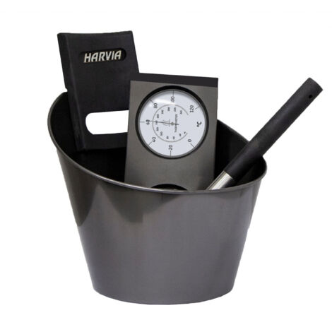 Harvia Sauna Zubehörset Black Steel Saunakübel Kelle Thermo-Hygrometer Edelstahl
