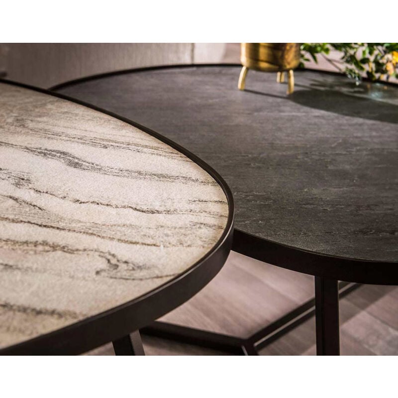 Lisa Design - Haryana - lot de 2 tables basses - effet marbre - noir / blanc