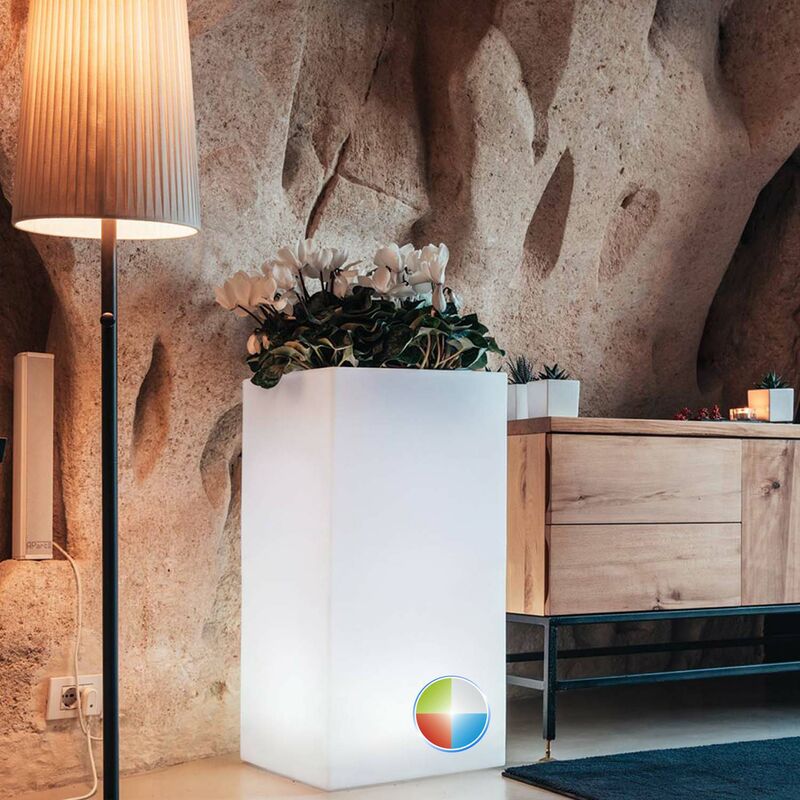 Eckiges leuchtendes Blumentopf 40x40 h 80 mod. Cube Top Bright Led multicolor mit Kabel