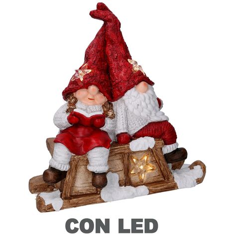 Harz-LED-Weihnachtsmann mit rotem Kind cm40x26h15