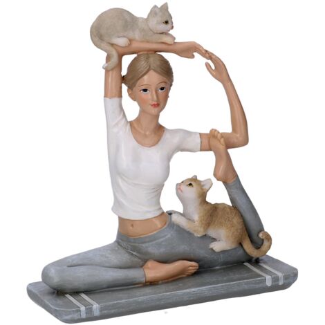Harzstatue Frau mit grauen Katzen cm14,5x6h16