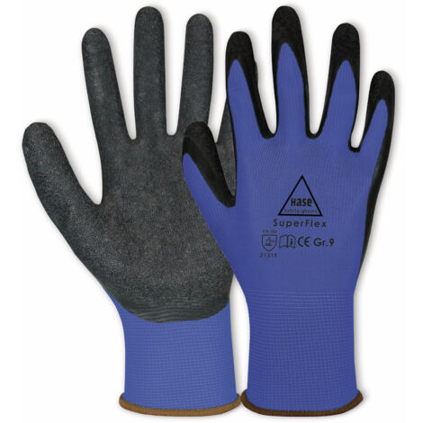 HASE SAFETY GLOVES Gants de travail en latex Superflex, EN 388, EN 420, taille 9, bleu/noir