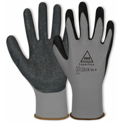 HASE SAFETY GLOVES Gants de travail en latex Superflex, EN 388, EN 420, taille 9, gris/noir